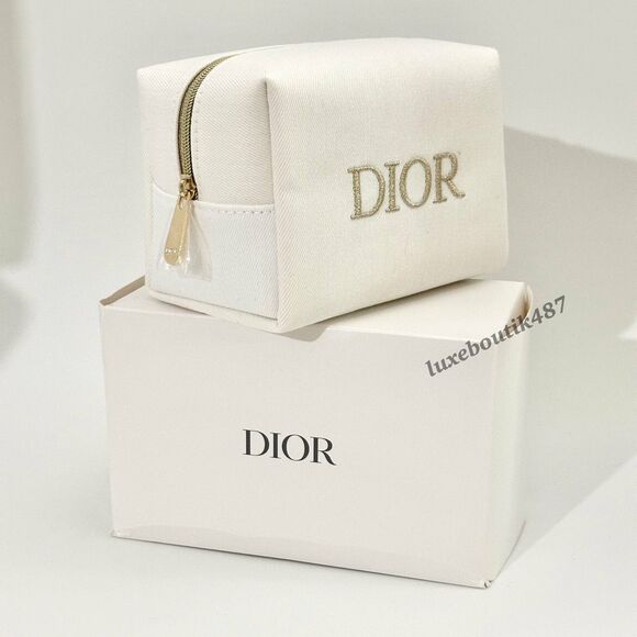 Dior Beauty White Canvas Cosmetic Makeup Pouch Bag - Picture 1 of 3